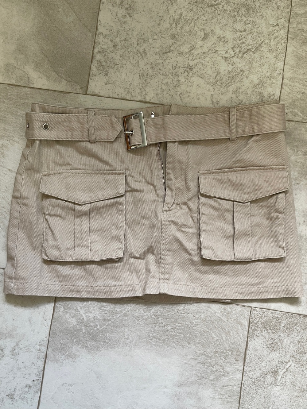 SHEIN Beige Utility Mini Skirt with Belt Detail
